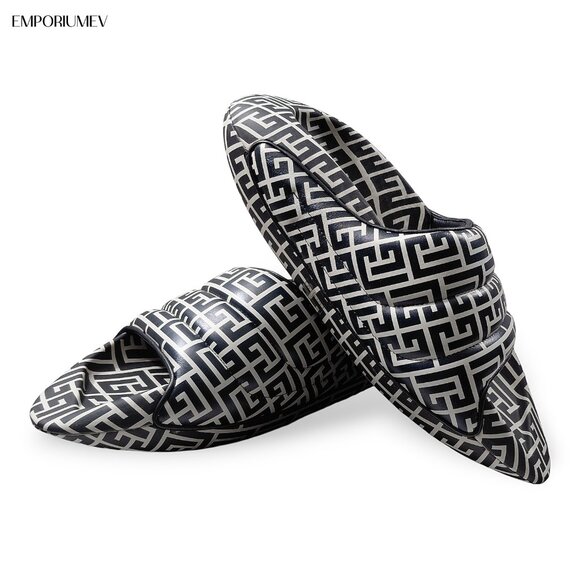 Balmain B IT Original Leather Quilted Monogram Men Slides -Size US 11- main image 5